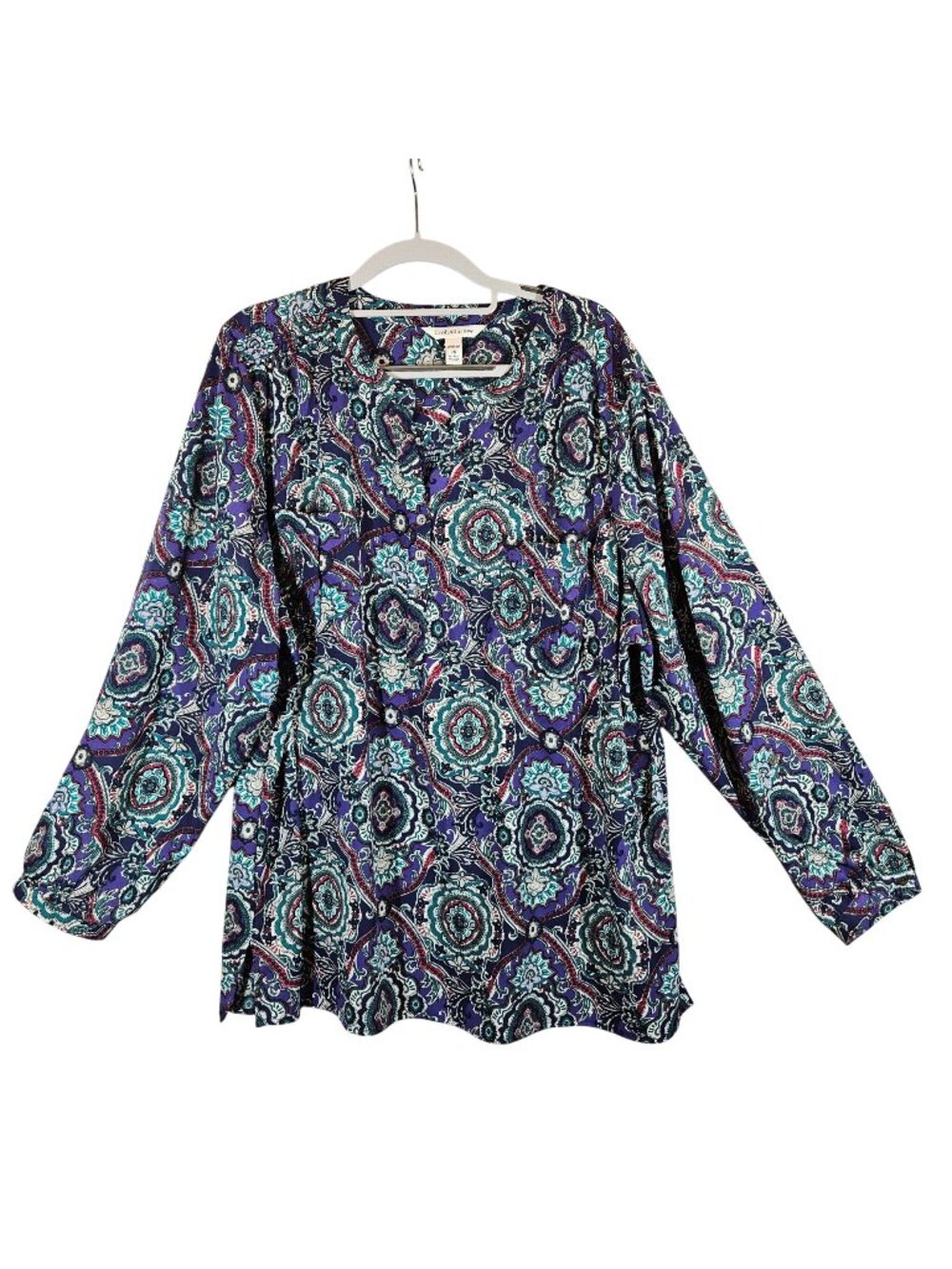 Croft & Barrow Womens 2x Blouse Paisley Print tab Sleeve career modest tunic
